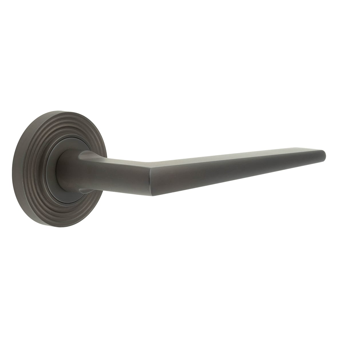 Dark Bronze Fire Rated Door Handles on Round Reeded Rose - Mayfair Range