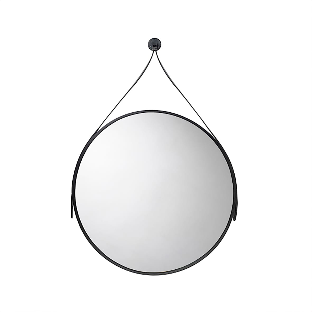 Flexi-Fix Bathroom Mirror with Leather Effect Hanging Strap - Round - 600 x 32mm - Black