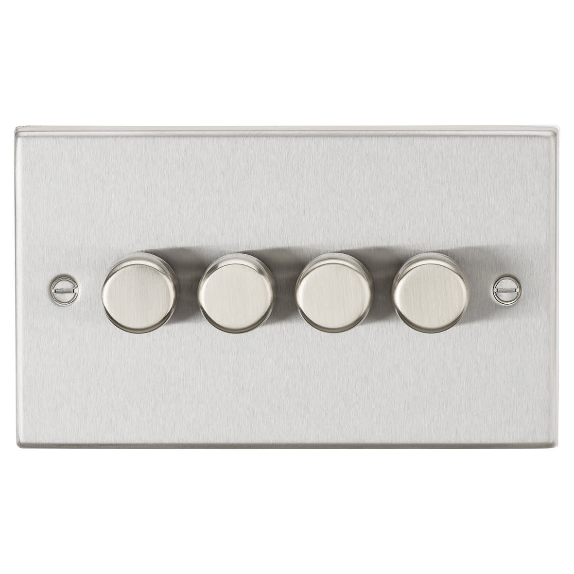5-150W 4 Gang 2 Way Push On/Off Rotary Square Intelligent LED Dimmer - Brushed Chrome
