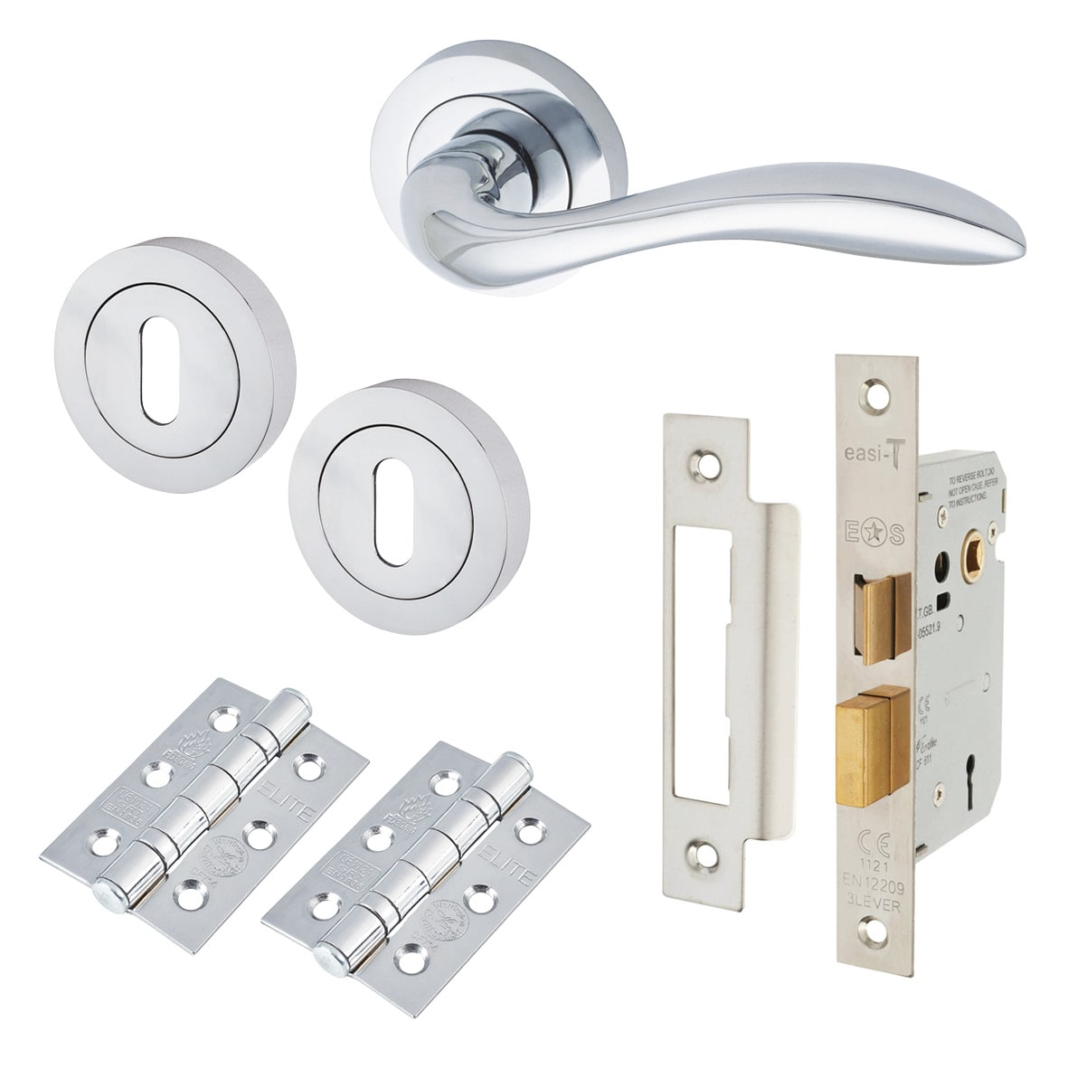 Polished Chrome 3 Lever Sashlock Door Handles on Rose Pack - Sussex Range