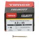 Velocity Pozi Countersunk Wood Screws - 4.0 x 45mm - Yellow Zinc - Pack of 200