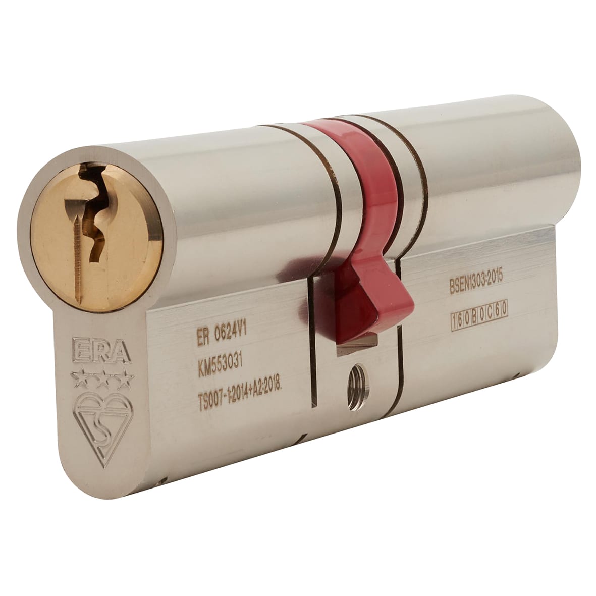 3 Star 6 Pin 100mm Euro Double Cylinder - 45mm + 55mm - Satin Nickel/ Brass - Keyed to Differ