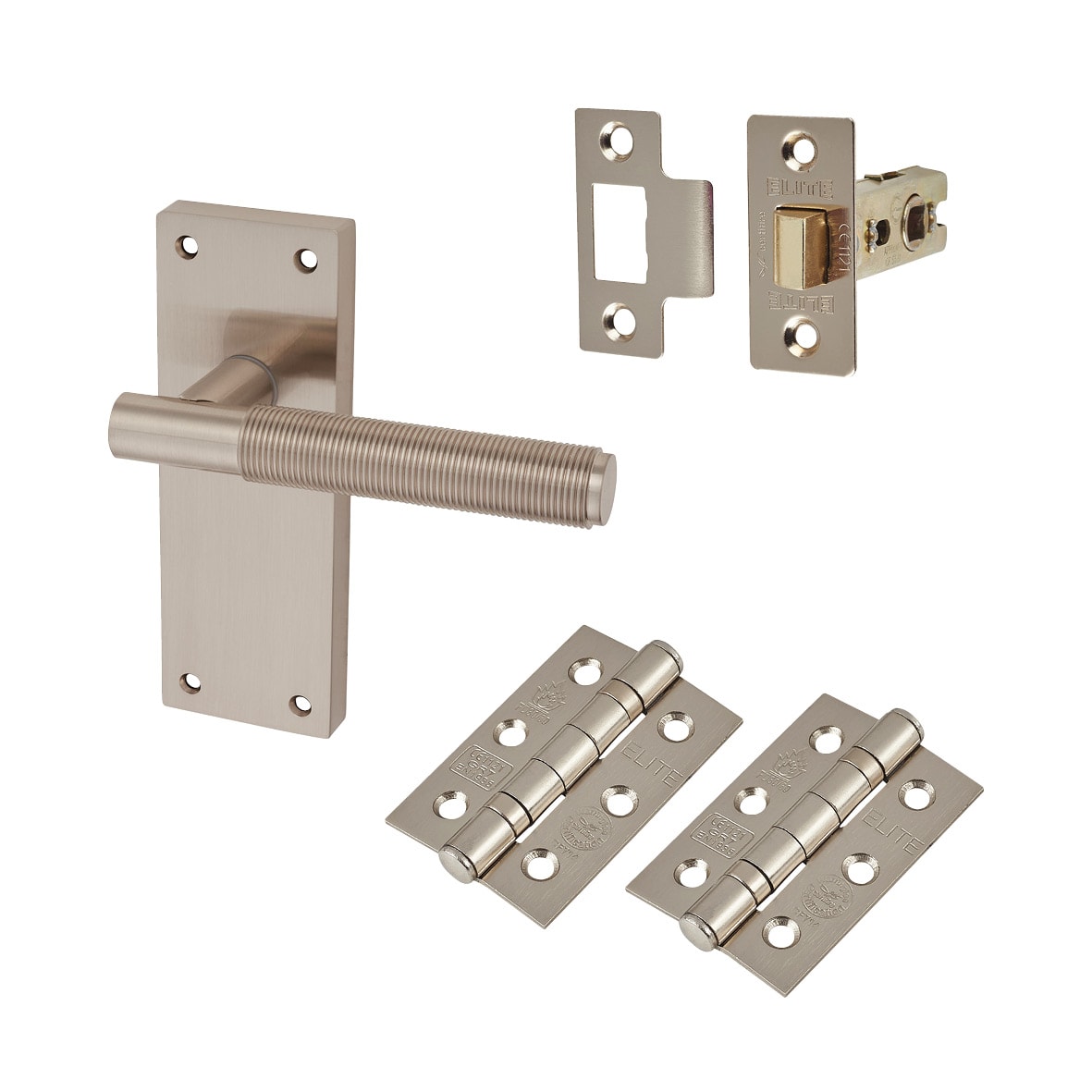 Satin Nickel Reeded Latch Door Handles Pack - Lily Range