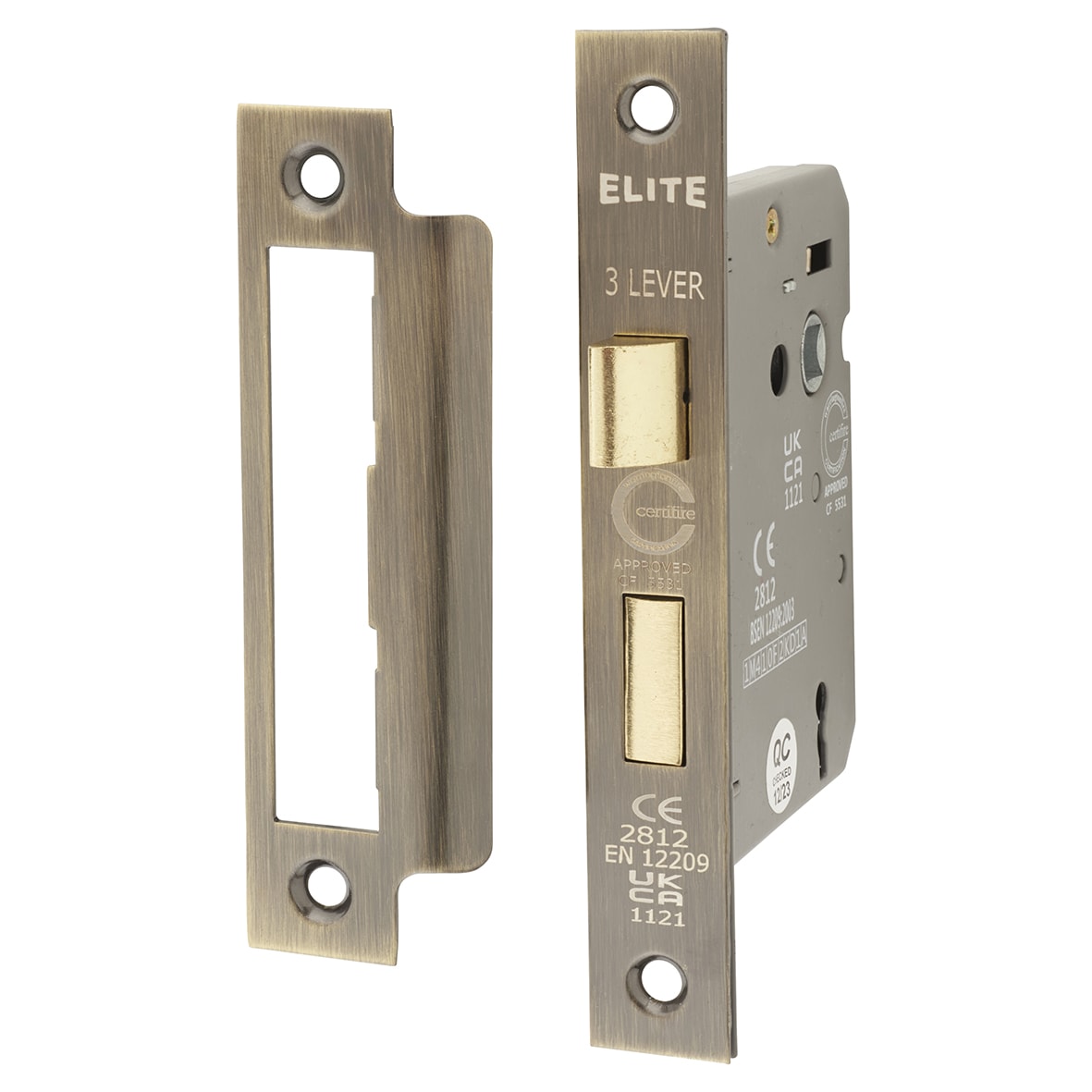 Contract Bolt Through 3 Lever Sashlock - 76mm Case - 57mm Backset - Antique Brass