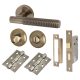 Antique Brass Reeded Bathroom Lock Door Handles Pack - Lily Range