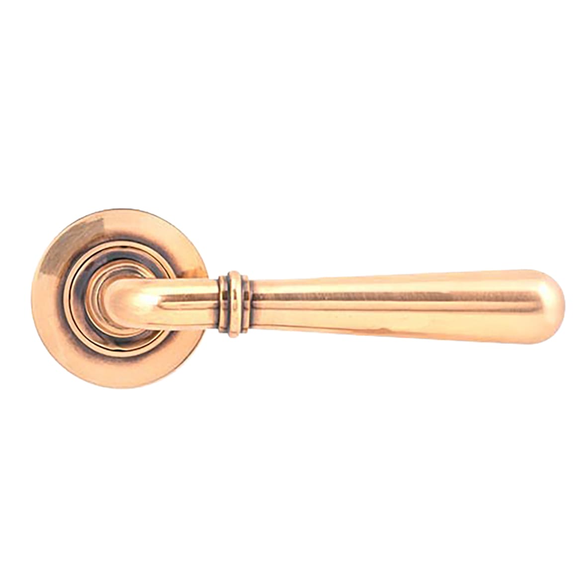 Polished Bronze Door Handles on Round Screw On Rose - Newbury Range