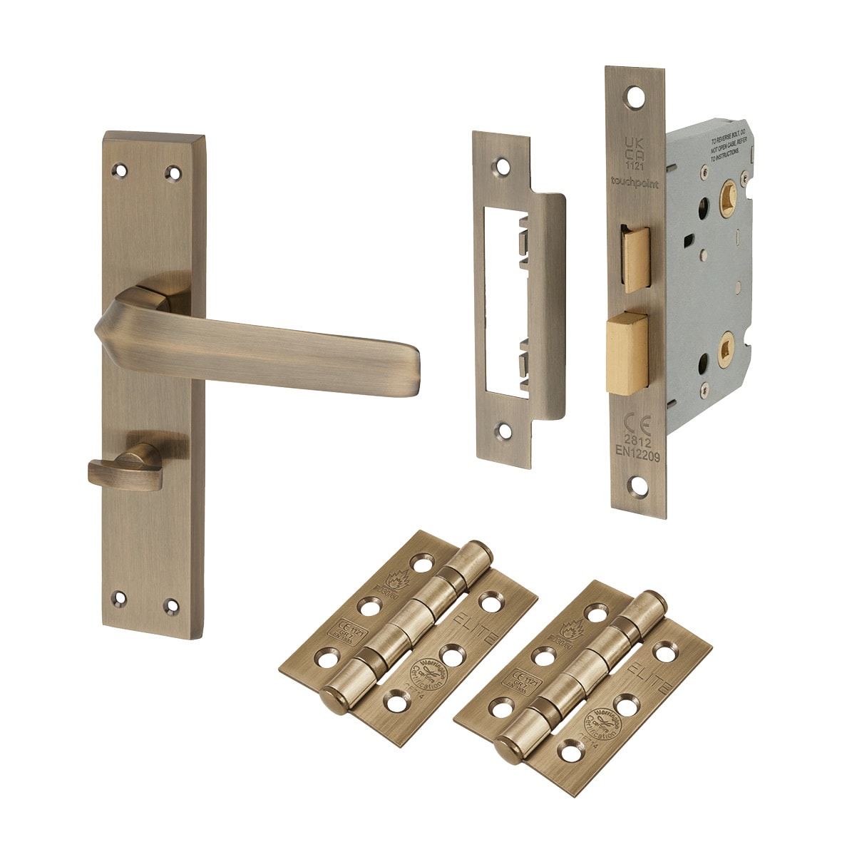 Antique Brass Bathroom Lock Door Handles Pack - Norley Range