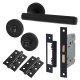 Matt Black Hexagonal Bathroom Lock Door Handles on Rose Pack - Juno Range