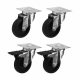 Castor - 2 x Swivel 2 x Swivel Braked - 165kg Max Weight - 75mm Diameter - Black - Pack of 4