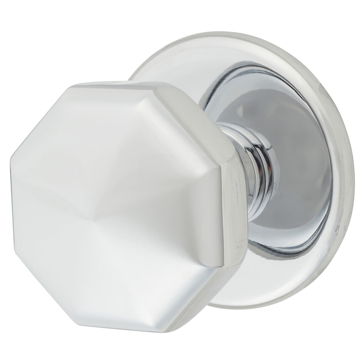Polished Chrome Octagonal Victorian Centre Door Knob - 78mm Rose Diameter