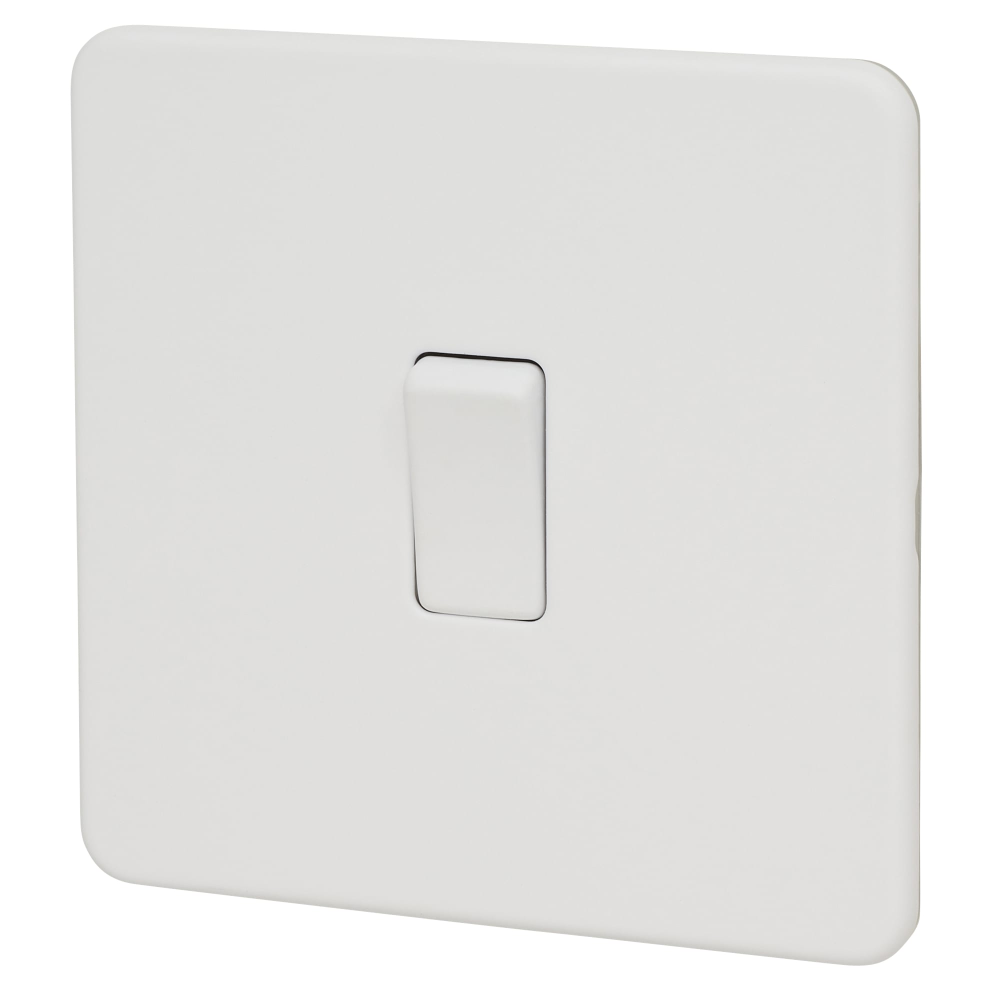 10AX 1 Gang Screwless Intermediate Flat Plate Light Switch - Matt White