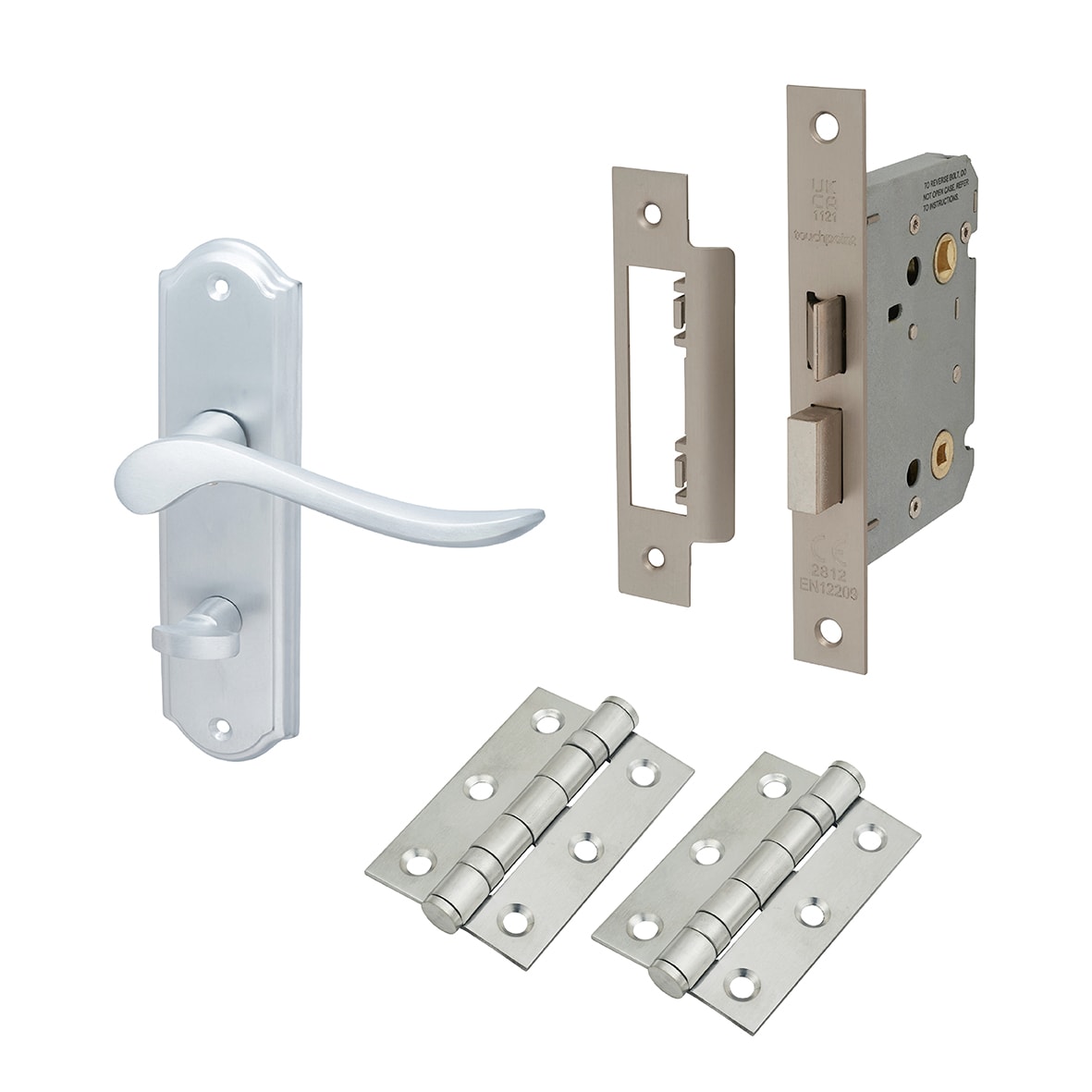 Satin Chrome Scroll Bathroom Door Handles Pack - Turin Range