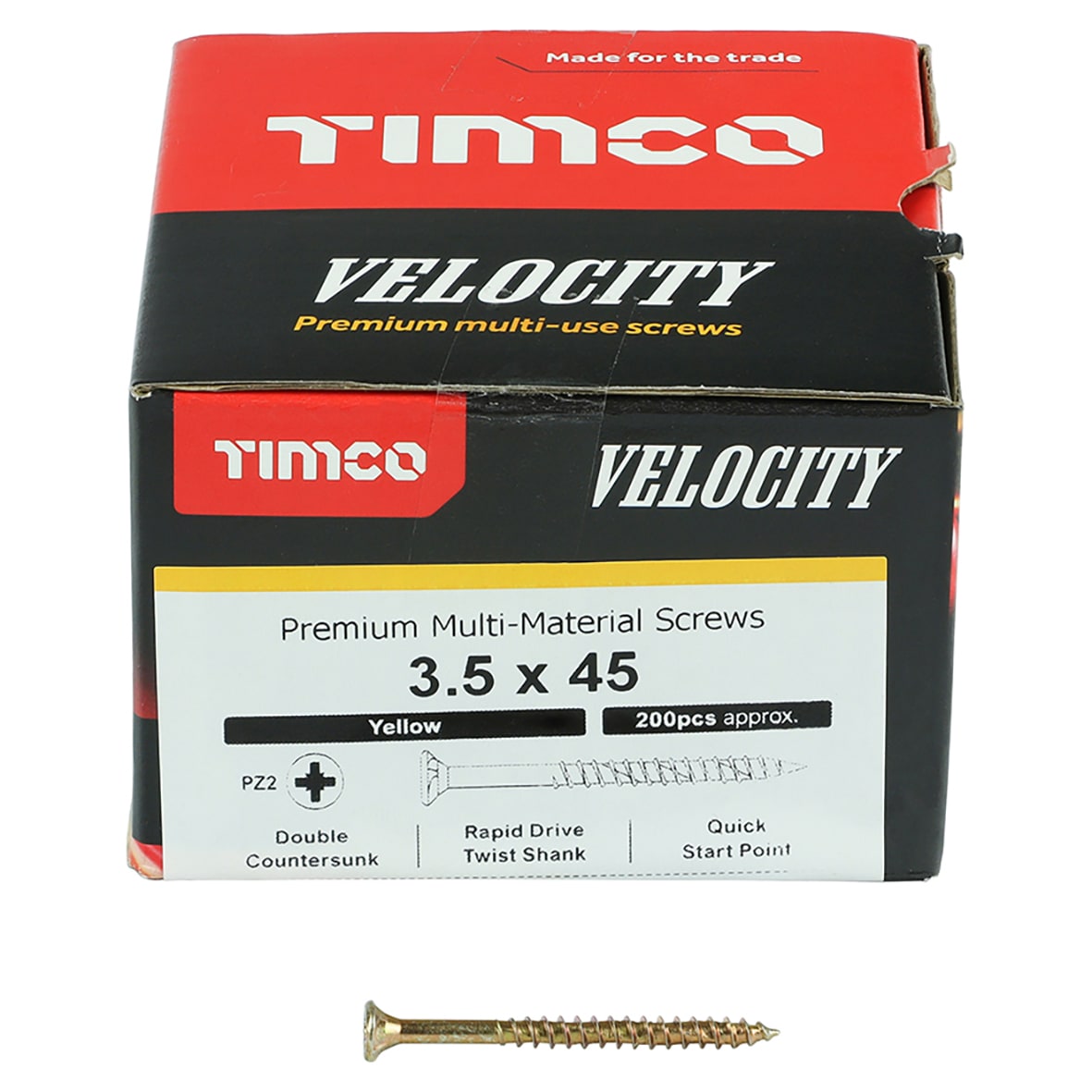 Velocity Pozi Countersunk Wood Screws - 3.5 x 45mm - Yellow Zinc - Pack of 200