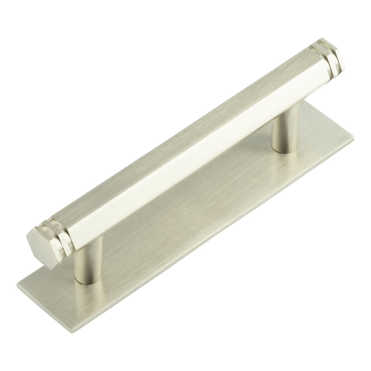 Nile 15mm Hex T-Bar Cabinet Pull Handle on Plain Backplate - 96mm c/c - Satin Nickel