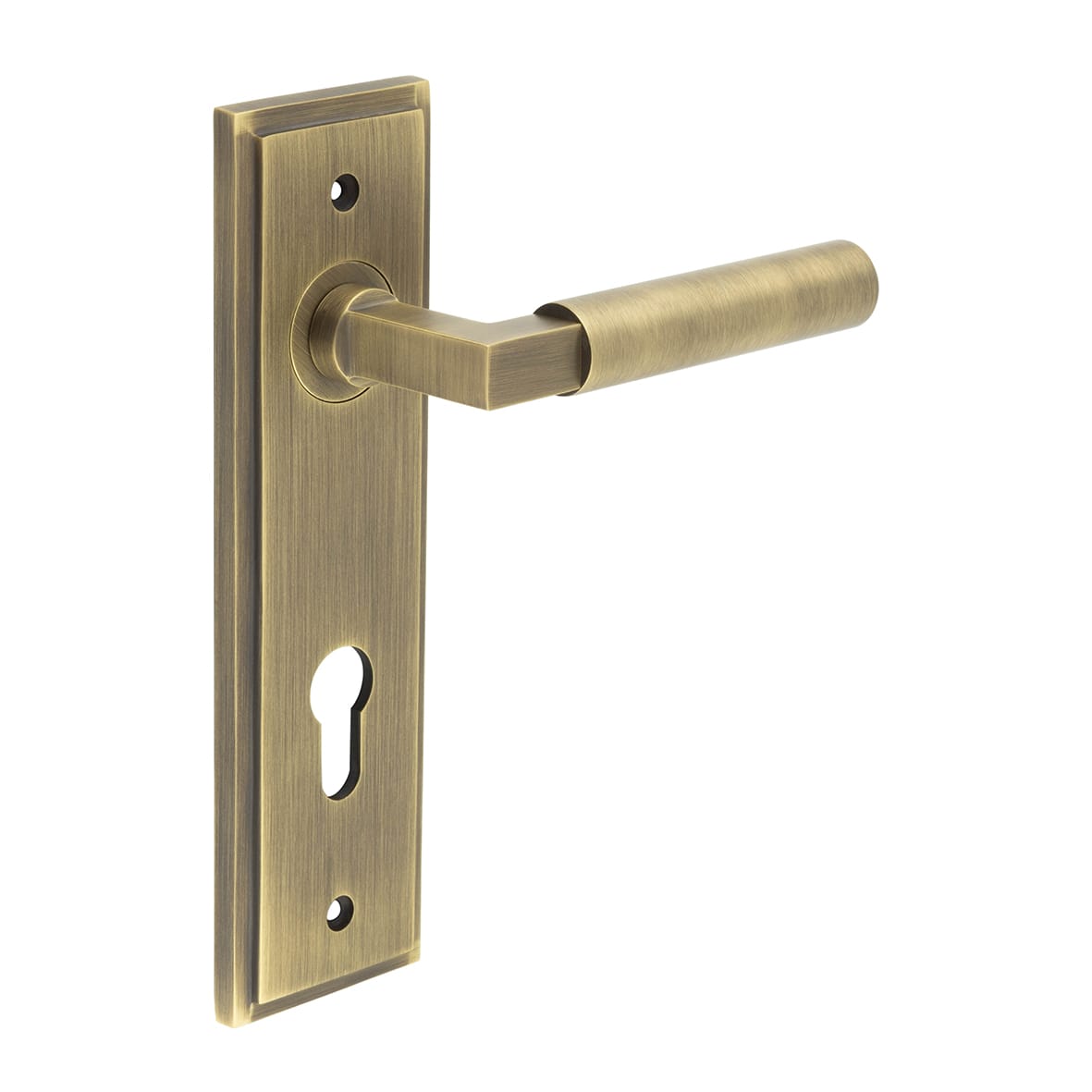 Antique Brass Fire Rated DIN Euro Lock Door Handles - Westminster - 200 x 55mm
