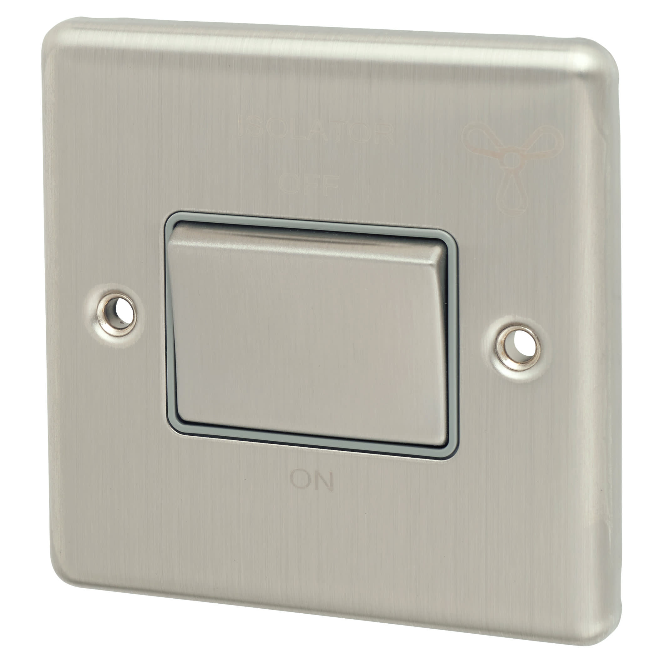 Enhance Decorative 6A 1 Gang Triple Pole Fan Isolator - Satin Steel with Grey Inserts