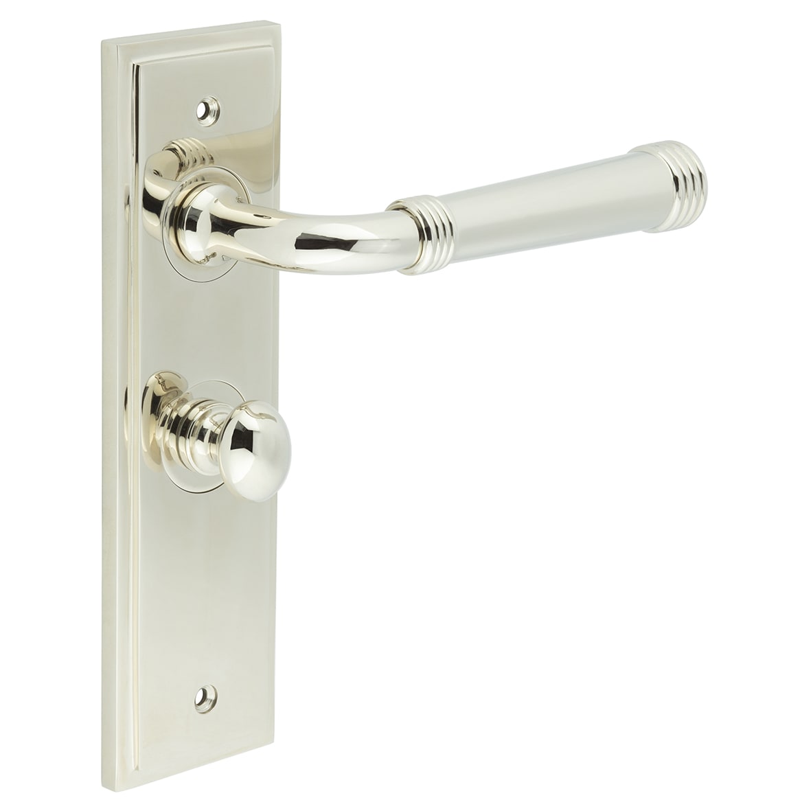 Polished Nickel Fire Rated Bathroom Door Handles - Highgate - Inner 1 - 200 x 55mm