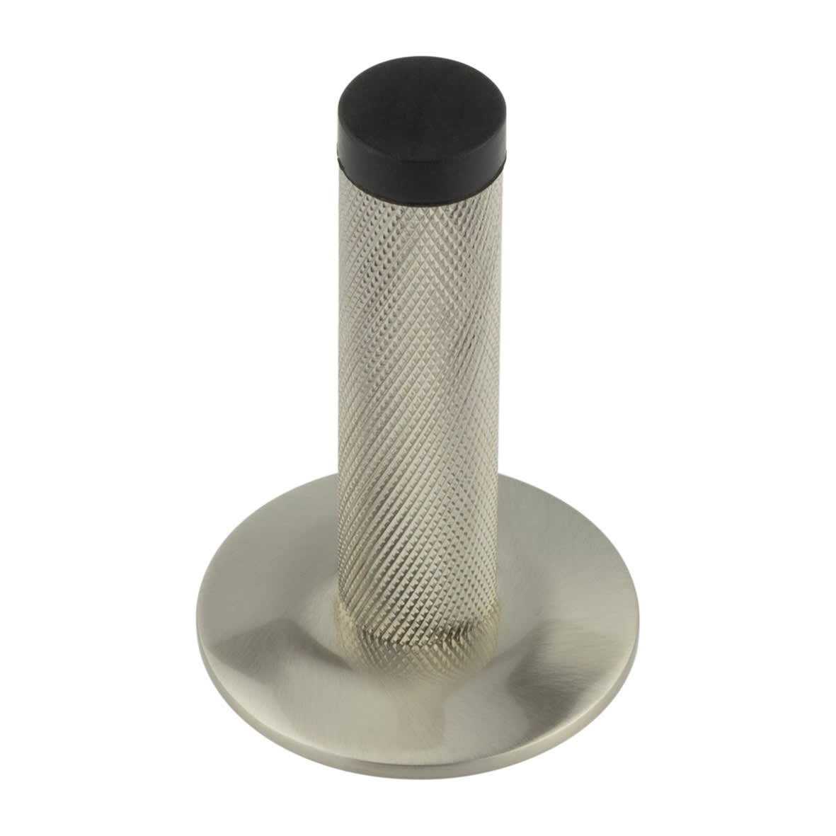 Knurled Projection Door Stop on Chamfered Rose - 76mm Projection - Satin Nickel