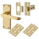 Polished Brass Budget Straight Latch Door Handles Pack - Short Plate