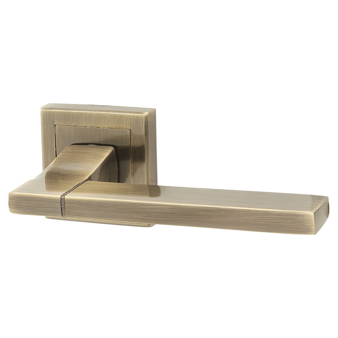 Antique Brass Door Handles on Square Rose - Dita Range