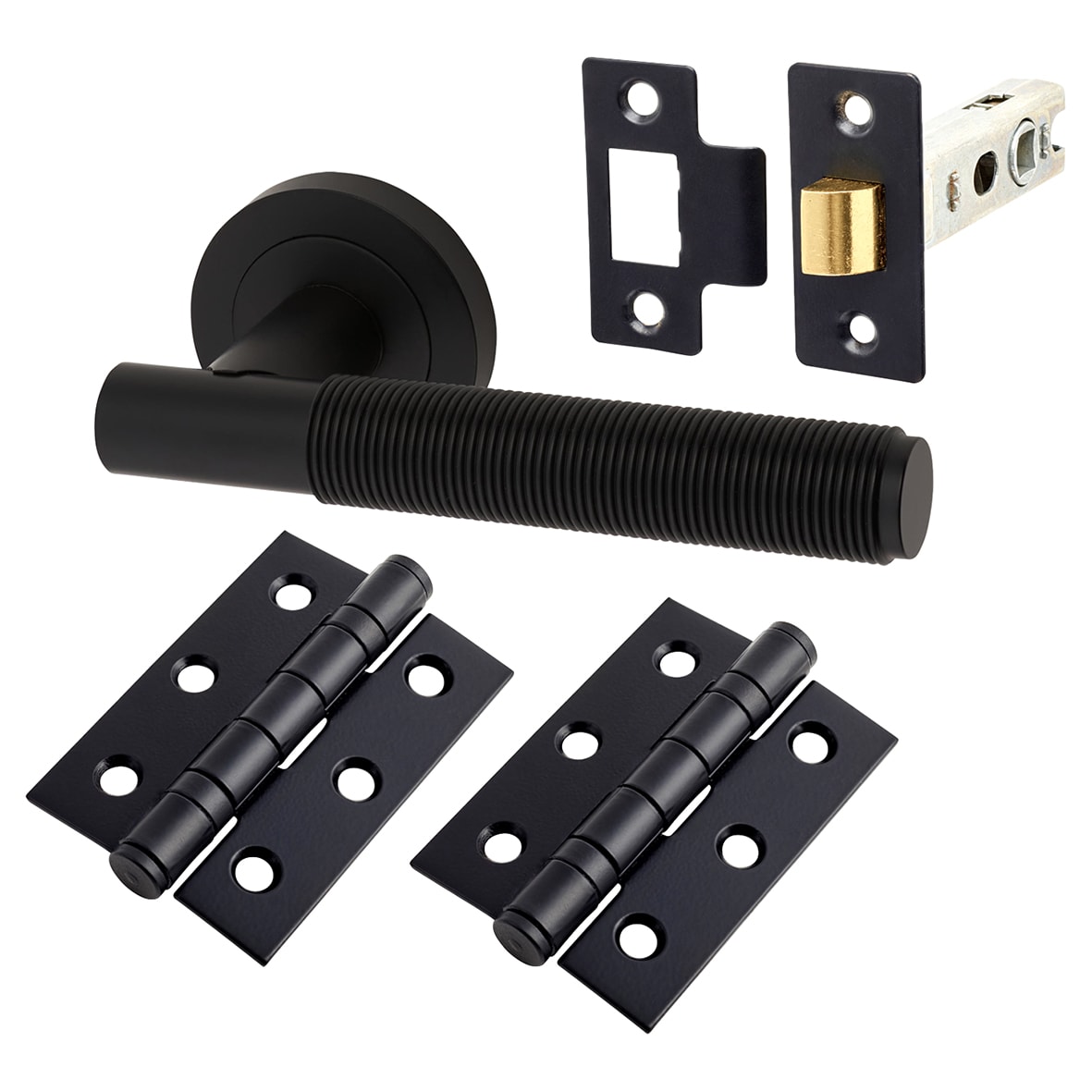 Matt Black Reeded Latch Door Handles Pack - Lily Range