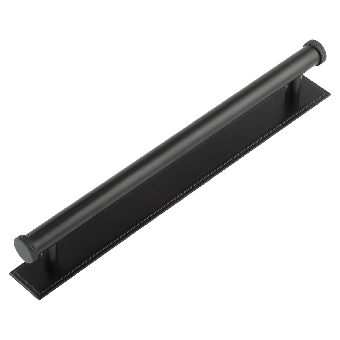 Thaxted 15mm Lines T-Bar Cabinet Pull Handle on Stepped Backplate - 224mm c/c - Black