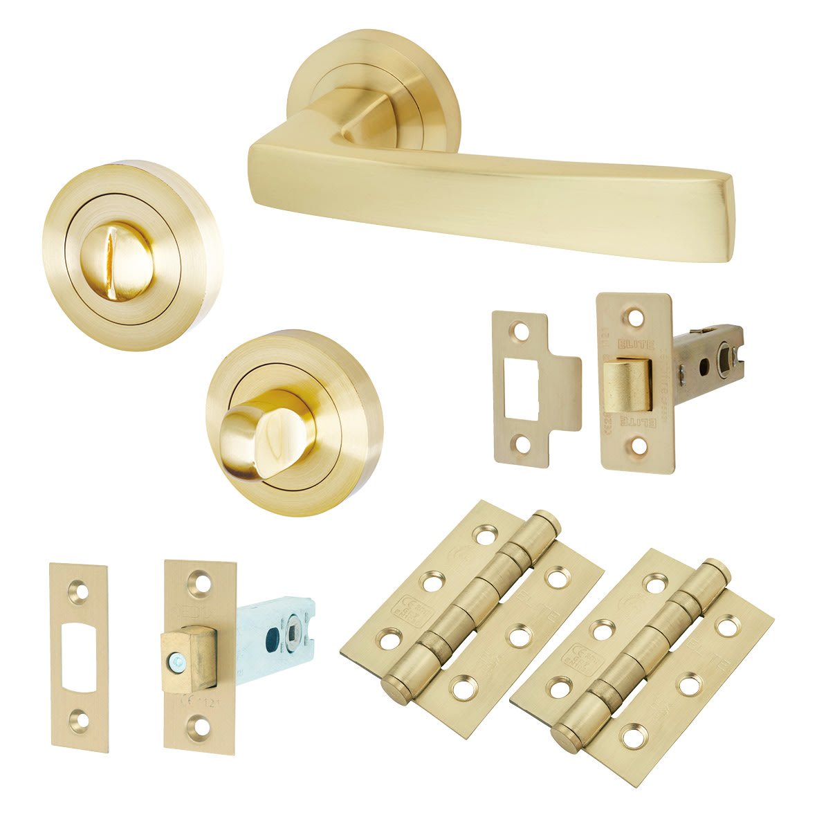 Satin Brass Bathroom Deadbolt Lock Door Handles on Rose Pack - Ivy Range