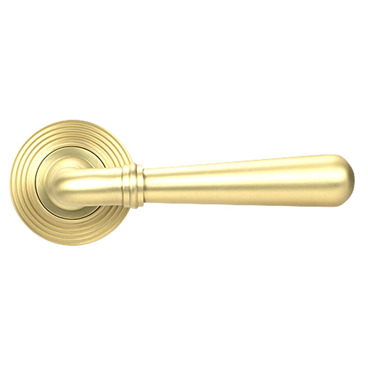 Satin Brass Door Handles on Round Beehive Rose - Newbury Range