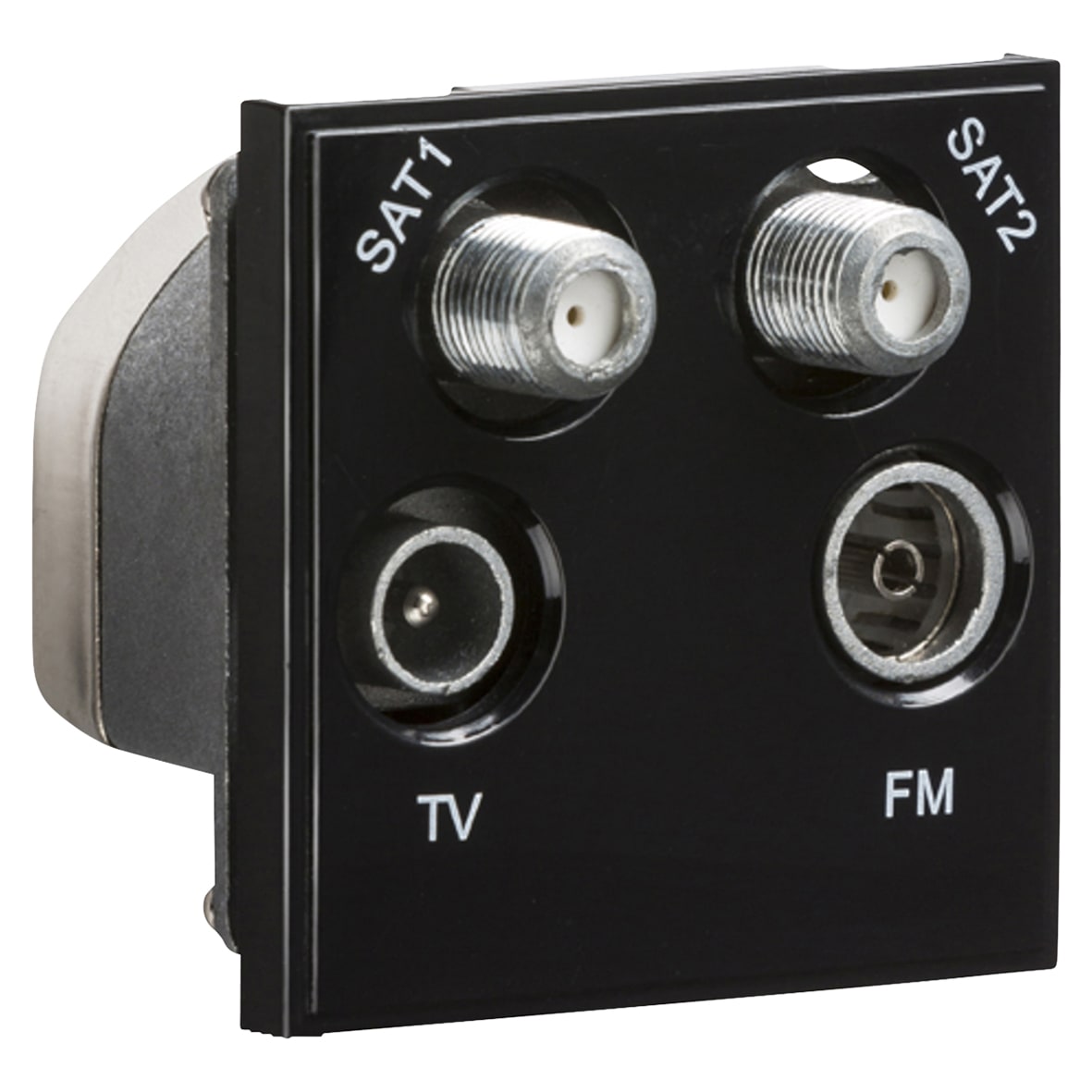 1 Gang TV + 2 x F type Satellite + FM/DAB Quadplexer Euro Module - Black