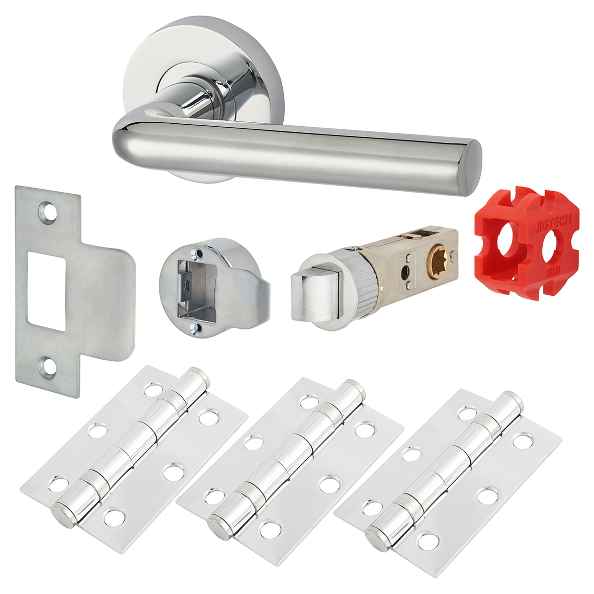 Polished Chrome Latch Door Handles on Rose Pack - Passage - Riva Range