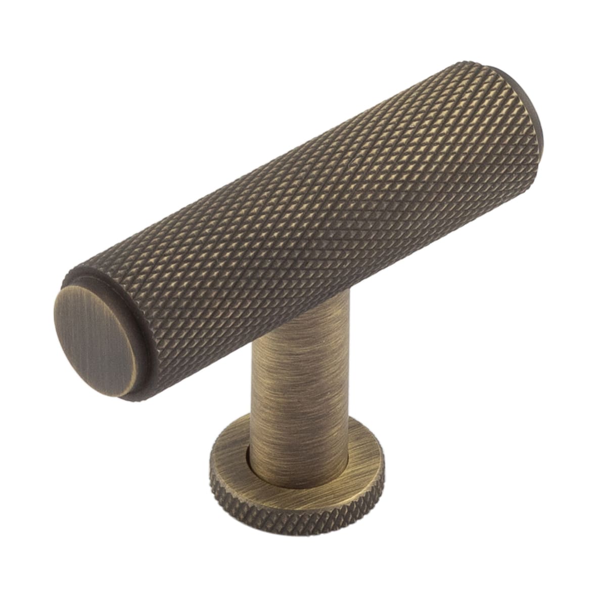 15mm Piccadilly Knurled T-Bar Cabinet Knob - 55 x 40mm - Antique Brass