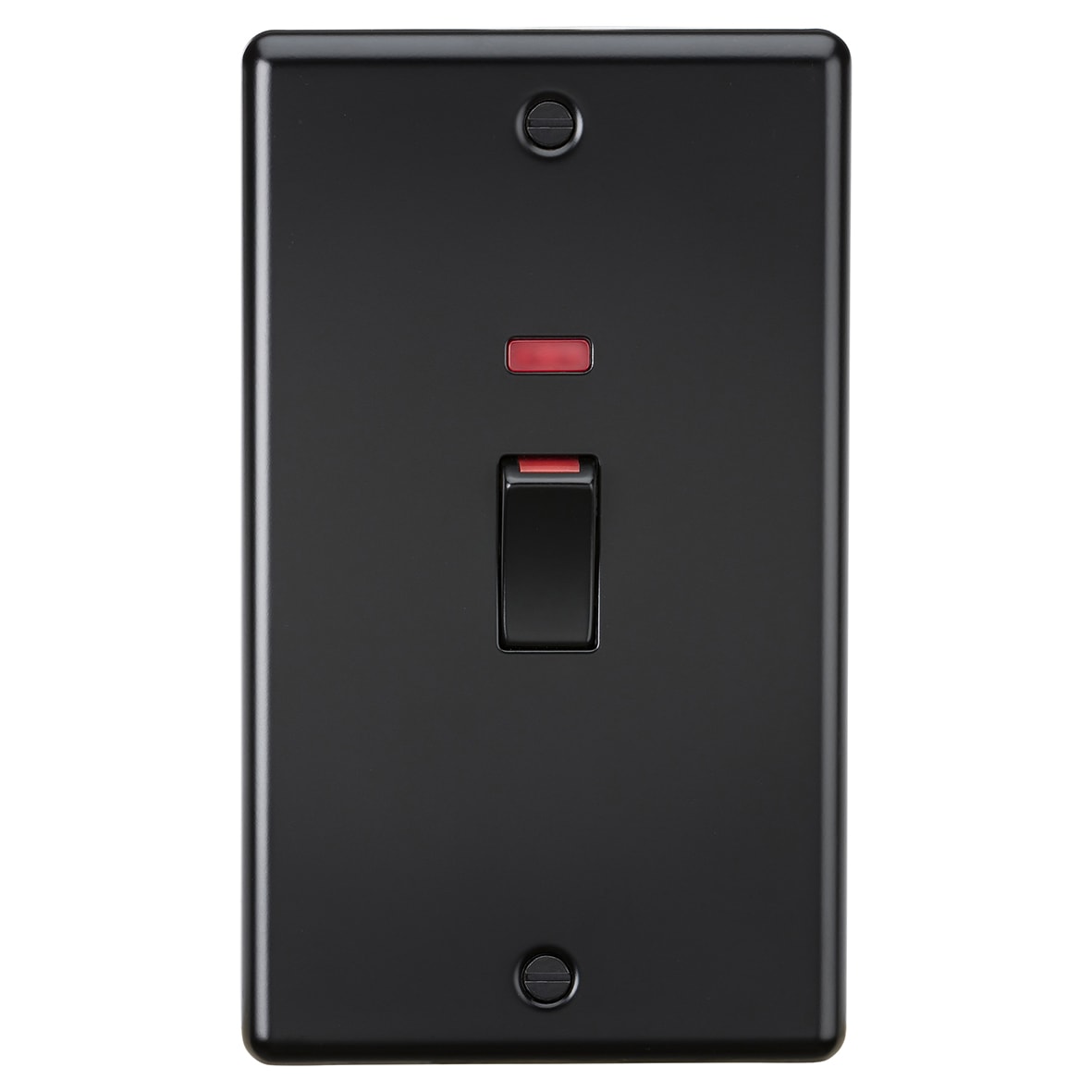 45A 2 Gang Round Edge Double Pole Cooker Switch with Neon - Matt Black