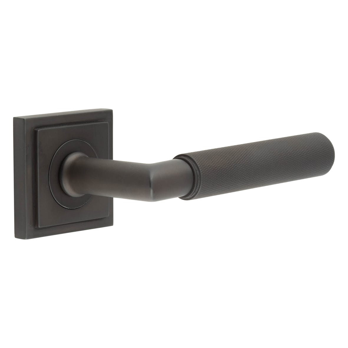 Dark Bronze Knurled Fire Rated Door Handles on Square Stepped Rose - Piccadilly Range