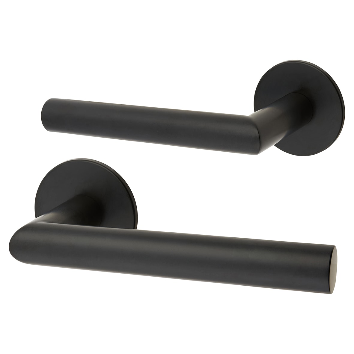 Matt Black Door Handles on Round Slim Rose - Schema Minim Range