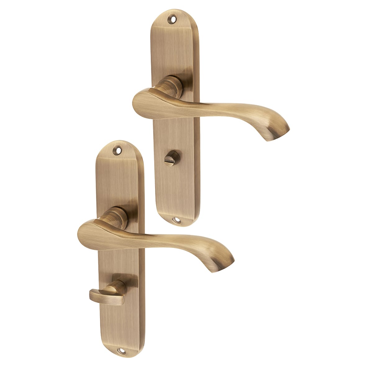 Antique Brass Scroll Bathroom Door Handles - Ancona Range - 180 x 39mm