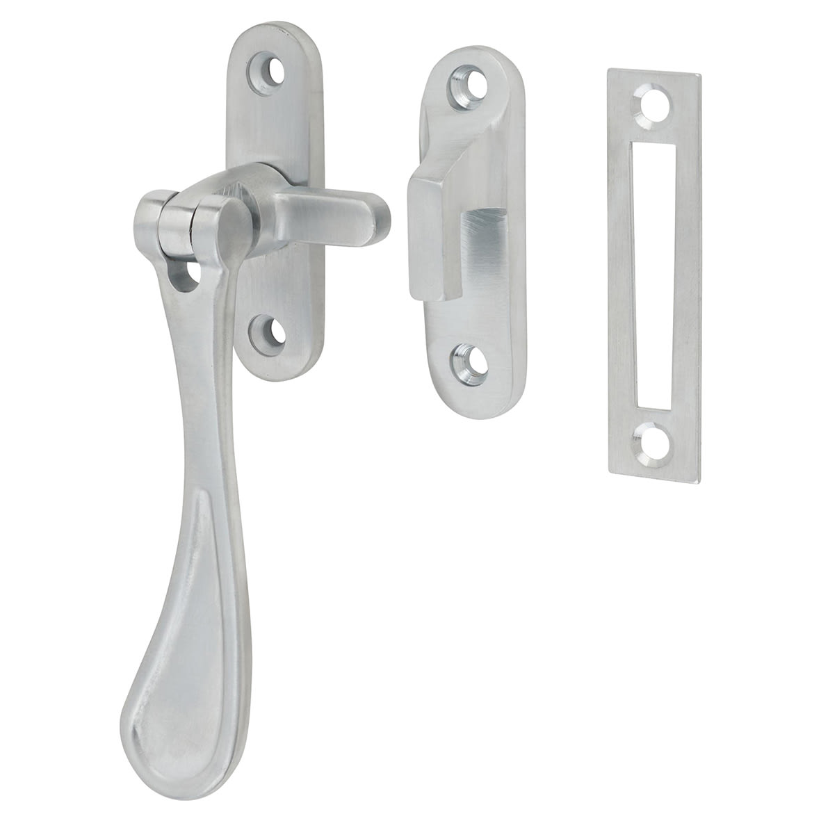 Victorian Mortice & Hook Plate Casement Window Fastener - Reversible - Satin Chrome
