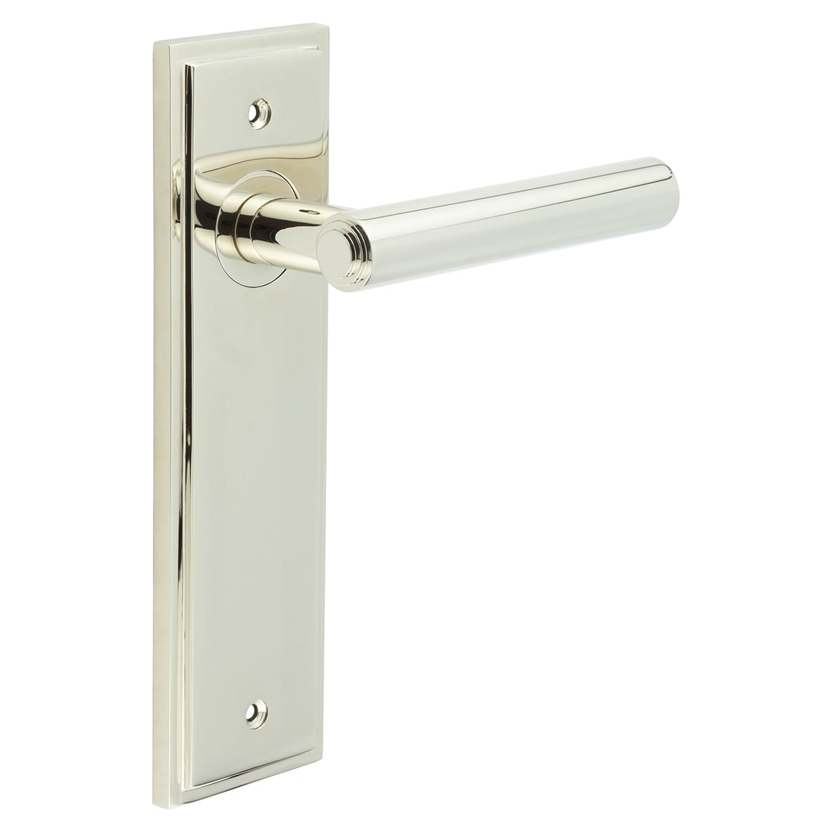 Polished Nickel Fire Rated Latch Door Handles - Richmond - 200 x 55mm