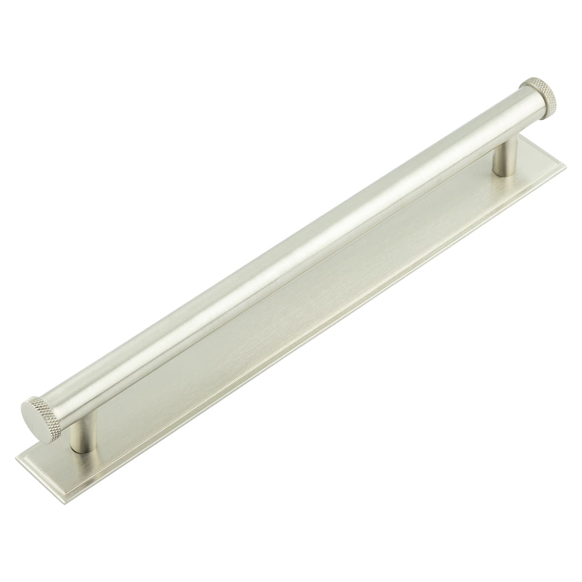 Wenlock 15mm Knurled T-Bar Cabinet Pull Handle on Stepped Backplate - 224mm c/c - Satin Nickel