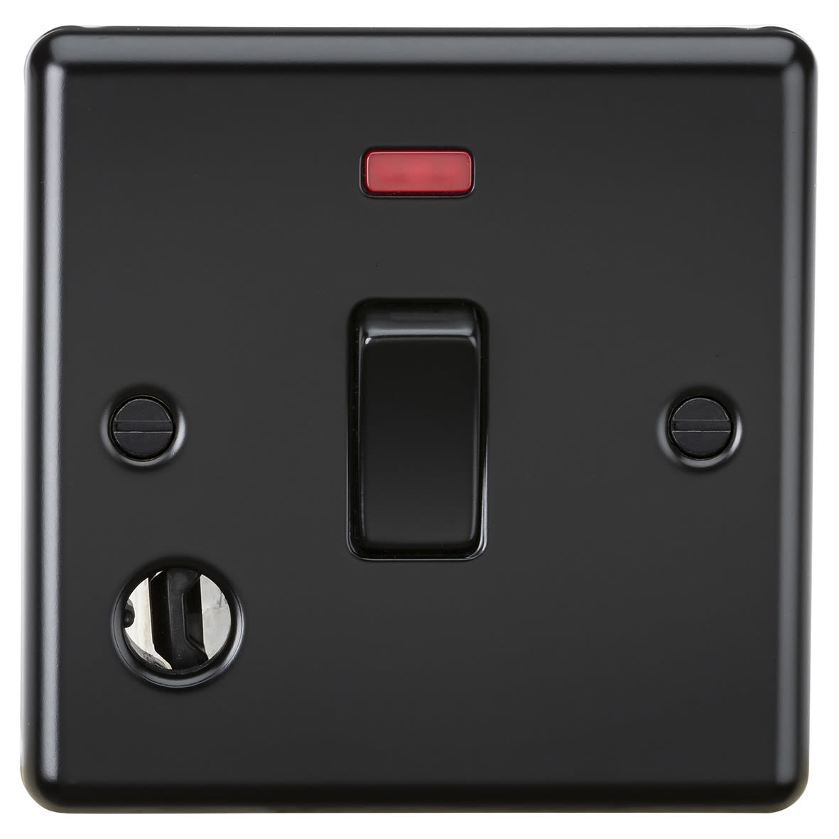 20A 1 Gang DP Round Edge Appliance Switch with Neon & Flex Outlet - Matt Black