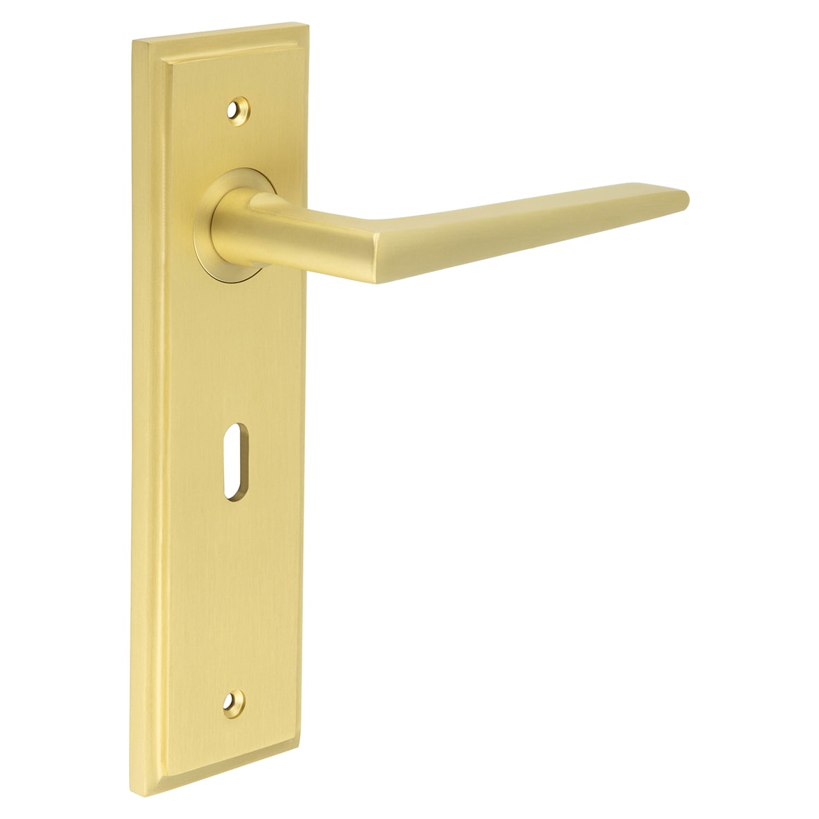 Satin Brass Fire Rated Keyhole Lock Door Handles - Mayfair - 200 x 55mm