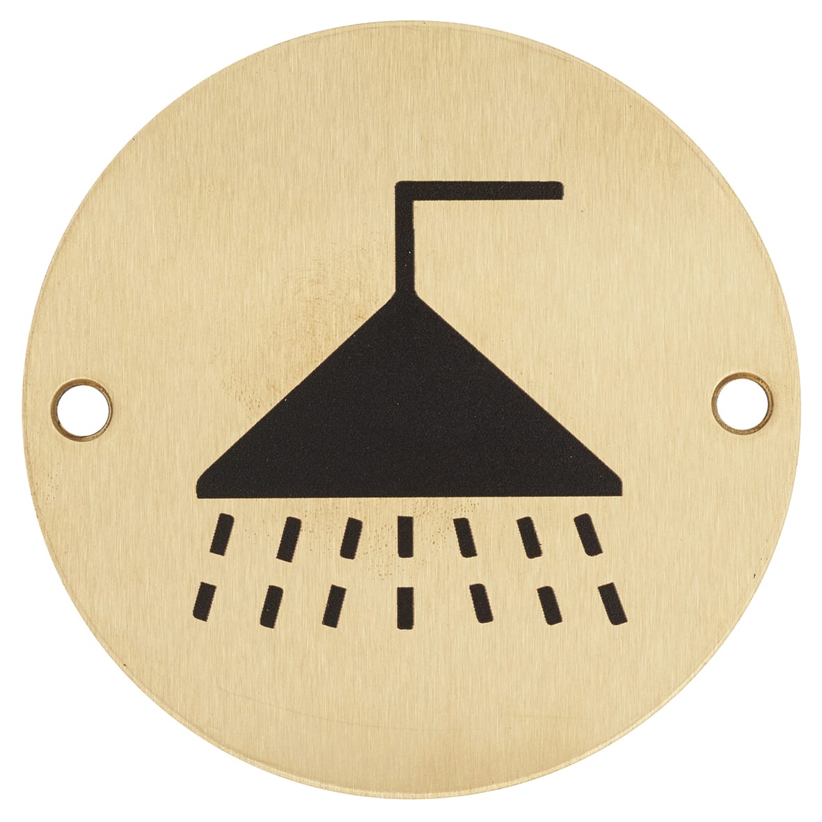 Shower Door Sign - 75mm Diameter - Satin Brass