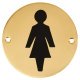 Ladies Toilet Door Sign - 75mm Diameter - Polished Brass