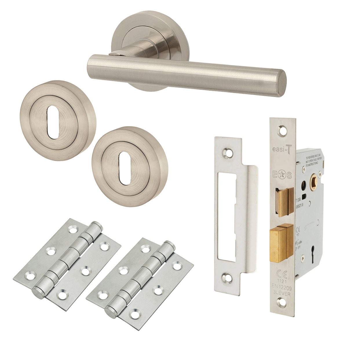 Satin Nickel 3 Lever Sashlock Door Handles on Rose Pack - Ella Range