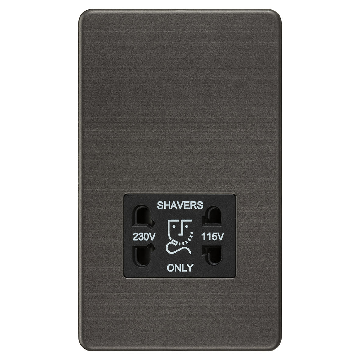 115/230V Screwless Flat Plate Dual Voltage Shaver Socket - Smoked Bronze/Black