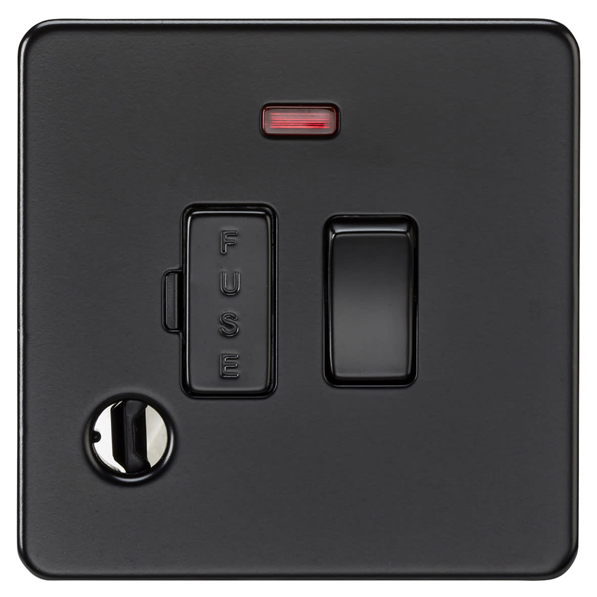 13A 1 Gang Screwless Switched Fused Spur with Neon & Flex Outlet - Matt Black
