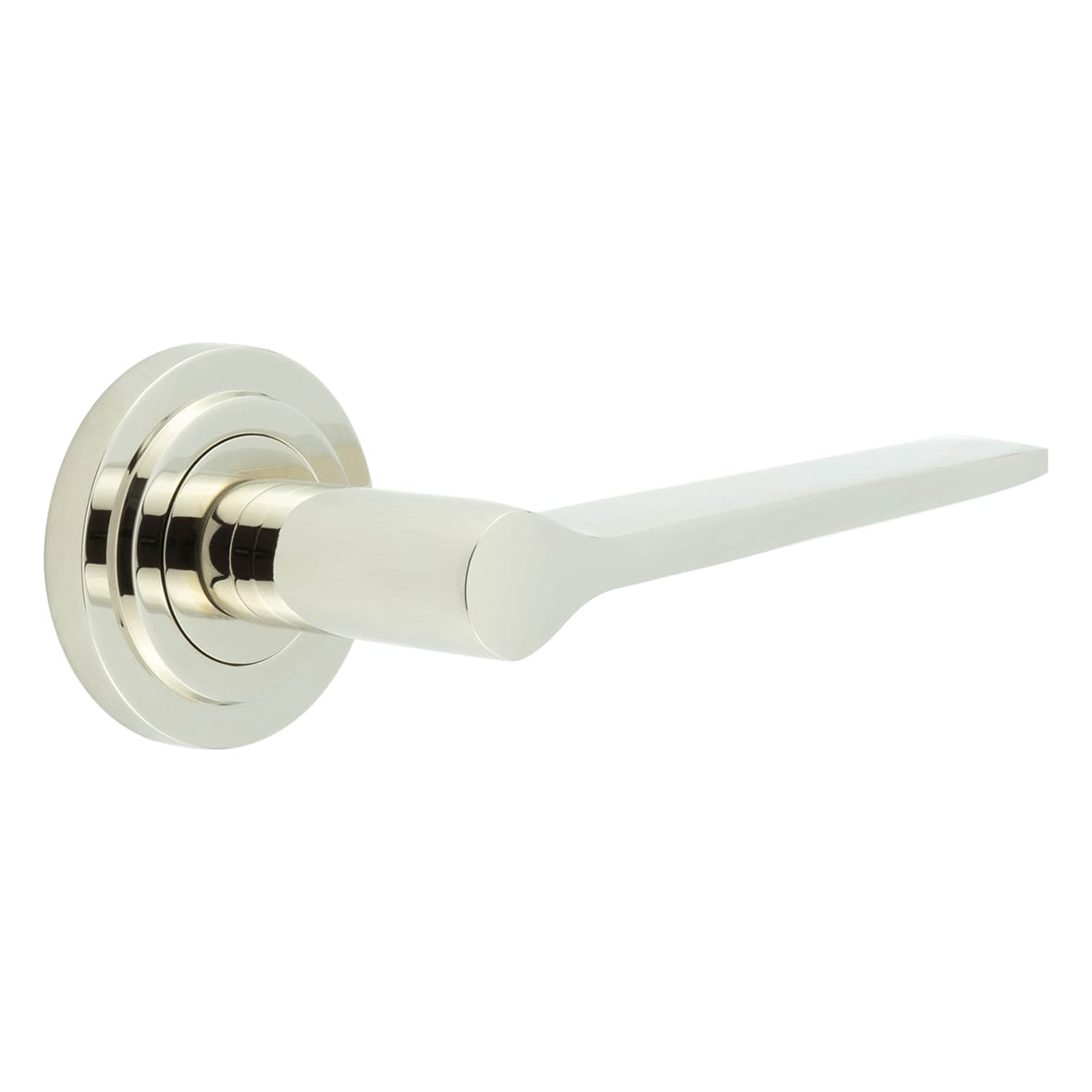 Polished Nickel Fire Rated Door Handles on Round Stepped Rose - Knightsbridge Range