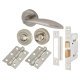 Satin Nickel Bathroom Lock Door Handles on Rose Pack - Morgan Range