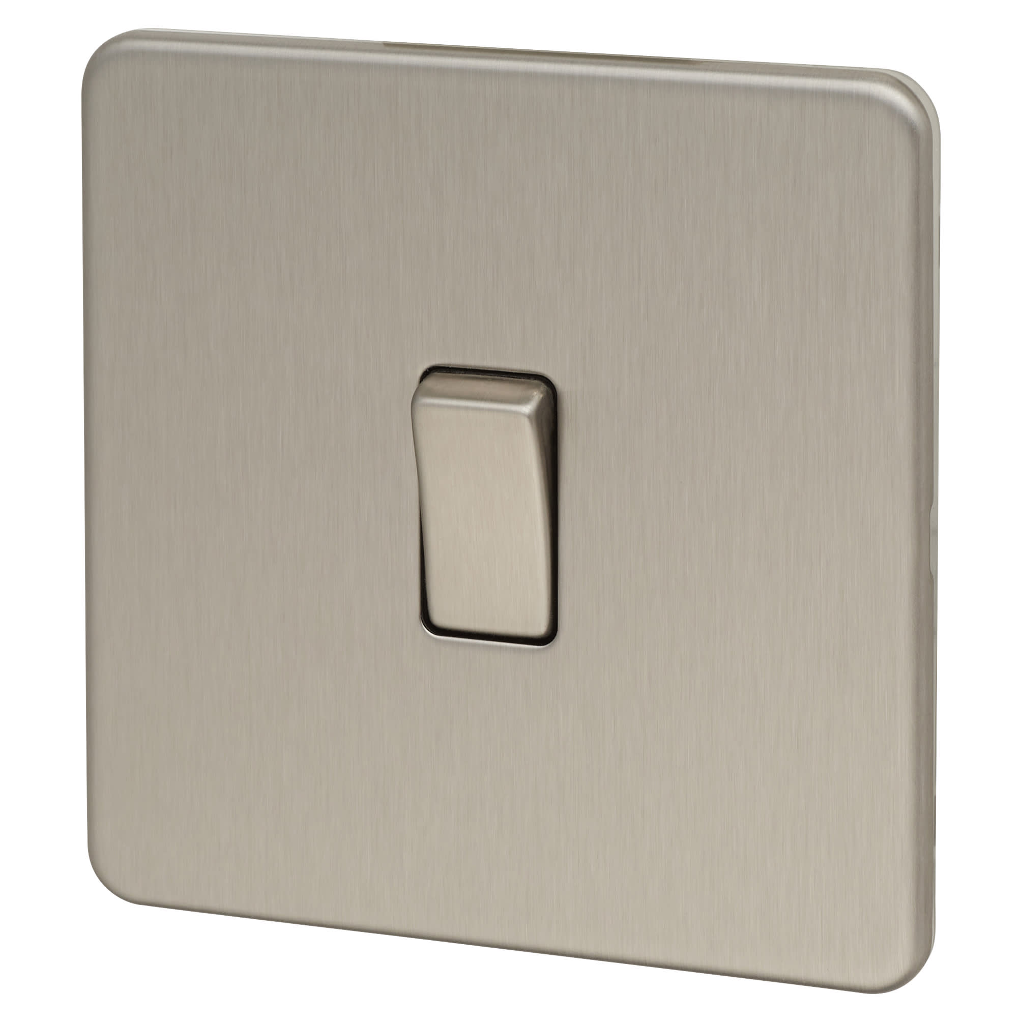 10AX 1 Gang 2 Way Screwless Flat Plate Light Switch - Brushed Chrome