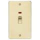 45A 2 Gang Flat Plate Double Pole Cooker Switch with Neon - Brushed Brass