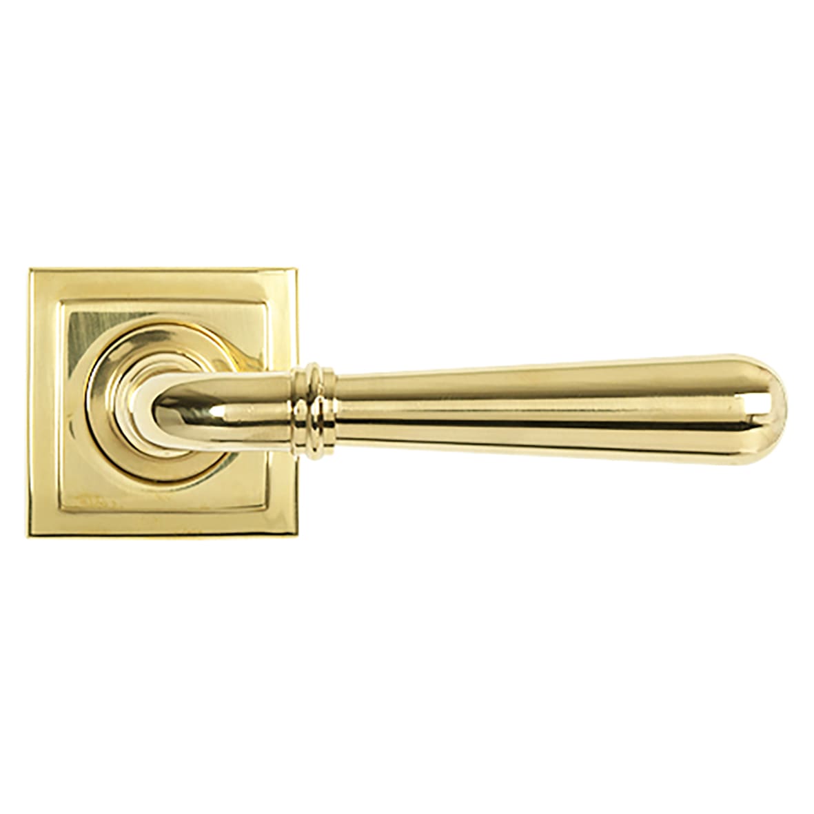 Polished Brass Door Handles on Square Rose - Newbury Range
